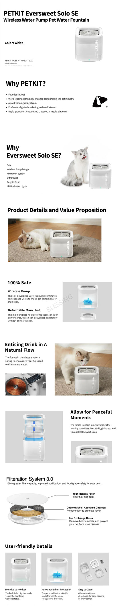 PETKIT EVERSWEET SOLO SE Smart LED Light Cat Water Fountain,Pet Water Fountain for Cats and Small Dogs with Filter